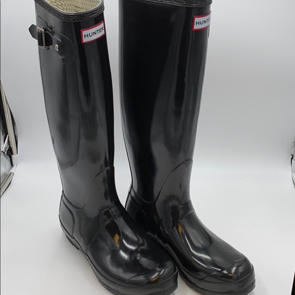 Black Tall Gloss Hunter Rain Boots US sz 8 Euro 39